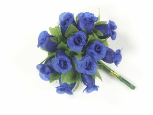 Miniature Silk Flower Rosebuds, Royal Blue (lot of 12 bunches) SALE ITEM