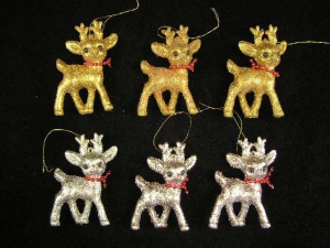 Glittered Reindeer Ornament, set of 3 (lot of 24 sets)