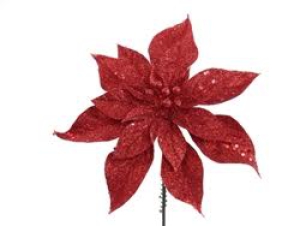 8.5 Inch Red Glittered Poinsettia Pick (lot of 12) SALE ITEM