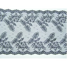 11.625 Inch Flat Double Scalloped Edge Galloon Lace, Black With Black Iridescent (206 YARD - FULL SPOOL) MADE IN USA