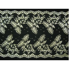 11.625 Inch Flat Double Scalloped Edge Galloon Lace, Black - Gold (149 YARDS - FULL SPOOL) MADE IN USA