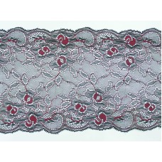 6.5" Flat Double Edge Galloon Lace, Black with Red (172 YARDS - FULL SPOOL) MADE IN USA