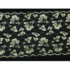 9.75 Inch Flat Double Scalloped Edge Galloon Lace, Black - Gold (86 YARDS - FULL SPOOL) MADE IN USA