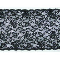 9.75 Inch Flat Double Scalloped Edge Galloon Lace, Black (227 YARDS - FULL SPOOL) MADE IN USA