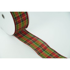 2.5 Inch Wired Christmas Ribbon - Red / Green / Yellow plaid Fabric, 2.5 inch x 50 Yards (Lot Of 1 Spool) SALE ITEM