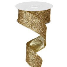 1.5 Inch Gold Wired Christmas Ribbon w/ Gold Edges - Metallic Glittered, 1.5 Inch x 10 Yards (Lot of 1 Spool) SALE ITEM