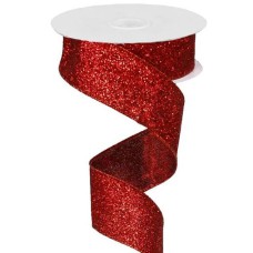 1.5 Inch Red Wired Christmas Ribbon w/ Red Edges - Red Metallic Glittered, 1.5 Inch x 10 Yards (Lot of 1 Spool) SALE ITEM