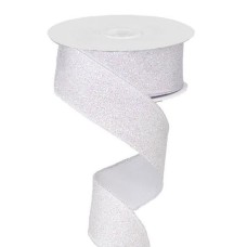 1.5 Inch White Wired Christmas Ribbon w/ White Edges - White Iridescent Glittered, 1.5 Inch x 10 Yards (Lot of 1 Spool) SALE ITEM