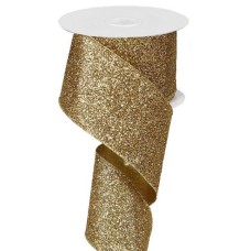 1.5 Inch Gold Metallic Glittered Wired Christmas Ribbon, 2.5 Inch x 10 Yards (Lot of 1 Spool) SALE ITEM