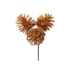 1.5" Gold Pine Cone Pick x 3 (Lot of 1 Bag - 12 Picks Per Bag) SALE ITEM