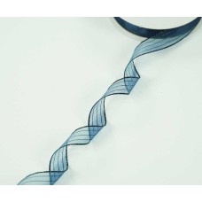 Navy Blue Organza Corsage Ribbon W/ Blue Metallic Edges and thin stripes 5/8 Inch x 25 Yards (1 Spool) SALE ITEM