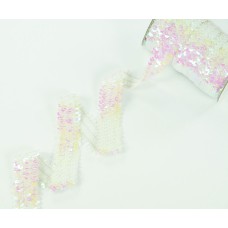 3 Row, Iridescent, Sequin, Elastic Trim, White/Iris 1.25 Inch x 10 Yards (1 Spool) SALE ITEM