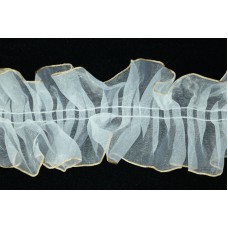 3 Inch White and Light Brown Gathered Ribbon (25 Yards) SALE ITEM