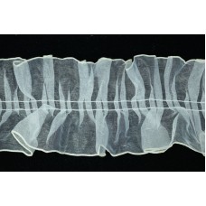 3 Inch White and Ivory Gathered Ribbon (25 Yards) SALE ITEM