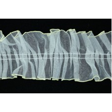 3 Inch White and Light Yellow Gathered Ribbon (25 Yards) SALE ITEM