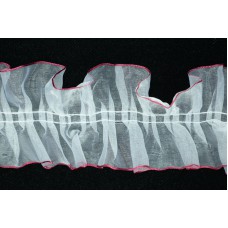 3 Inch White and Wine Gathered Ribbon (25 Yards) SALE ITEM