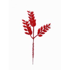 9.5" Artificial Plastic Ruscus Fern Pick x 3 - Red (Lot of 12 Stems - 12 Stems Per Bunch) SALE ITEM