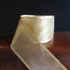 1.5 Inch Gold Wired Christmas Ribbon w/ Gold Edges - Sheer Gold, 1.5 Inch x 25 Yards (Lot of 1 Spool) SALE ITEM