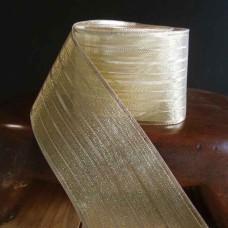 2.5 Inch Gold Wired Christmas Ribbon w/ Gold Edges - Sheer Gold w/ Metallic Stripes, 2.5 Inch x 25 Yards (Lot of 1 Spool) SALE ITEM