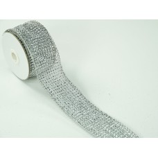 2.25 Inch Silver Wired Christmas Ribbon w/ Silver Edges - Silver Mesh Diamond Pattern, 2.25 inch x 3 Yards (Lot of 1 Spool) SALE ITEM