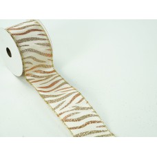 2.5 Inch Ivory & Copper Wired Satin Ribbon w/ Gold Edges - Ivory w/ Gold Copper Glitter Animal Print, 2.5 inch x 10 Yards (Lot Of 1 Spool) SALE ITEM