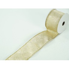 2.5 Inch Gold Wired Christmas Ribbon w/ Gold Edges - Jacquard w/ Gold Metallic Floral Pattern, 2.5 inch x 10 Yards (Lot Of 1 Spool) SALE ITEM