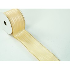 2.5 Inch Gold Wired Christmas Ribbon w/ Gold Edges - Gold Satin w/ Shiny Stripe Pattern, 2.5 inch x 10 yards (Lot Of 1 Spool) SALE ITEM