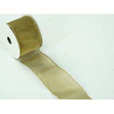2.5 Inch Gold Wired Christmas Ribbon w/ Gold Edges - Sheer Gold Woven Stripe, 2.5 inch x 10 Yards (Lot Of 1 Spool) SALE ITEM