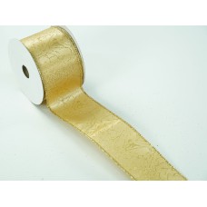 2.5 Inch Gold Wired Christmas Ribbon w/ Gold Edges - Shiny Gold Abstract Pattern, 2.5 inch x 10 Yards (Lot Of 1 Spool) SALE ITEM