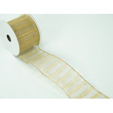 2.5 inch Gold Wired Christmas Ribbon w/ Gold Edges - Sheer Mesh Gold Woven Stripe, 2.5 inch x 10 Yards (Lot Of 1 Spool) SALE ITEM