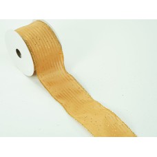 2.5 Inch Bronze Wired Christmas Ribbon w/ Gold Edges - Bronze Satin w/ Stripe Pattern and Glitter, 2.5 inch x 10 yards (Lot Of 1 Spool) SALE ITEM