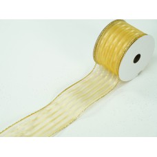 2.5 Inch Gold Wired Christmas Ribbon w/ Gold Edges - Sheer Gold Stripe, 2.5 inch x 10 Yards (Lot Of 1 Spool) SALE ITEM