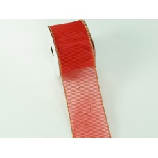2.5 Inch Red Wired Christmas Ribbon w/ Gold Edges - Red / Metallic Red Christmas Pattern, 2.5 inch x 10 Yards (Lot Of 1 Spool) SALE ITEM