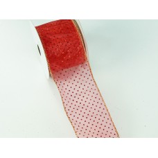2.5 Inch Red Wired Christmas Ribbon w/ Gold Edges - Red / Metallic Red Polka Dot Pattern, 2.5 inch x 10 Yards (Lot Of 1 Spool) SALE ITEM