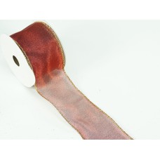 2.5 Inch Burgundy Wired Christmas Ribbon w/ Gold Edges - Sheer Burgundy Metallic Christmas Pattern, 2.5 inch x 10 Yards (Lot Of 1 Spool) SALE ITEM