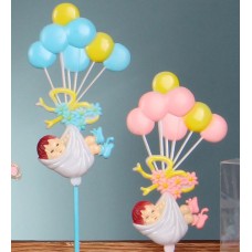 Balloons w/ Baby Decoration Sign Pick for Baby Shower - Blue (Lot of 12) SALE ITEM