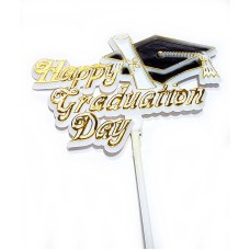 Happy Graduation Day Decoration, Sign, Pick, Cake Topper - White/Gold (Lot of 12) SALE ITEM