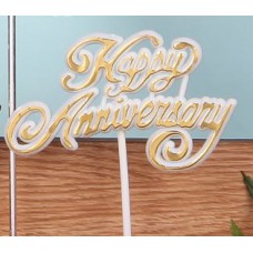 Happy Anniversary Decoration, Sign, Pick, Cake Topper - White/Bold Gold (Lot of 12) SALE ITEM