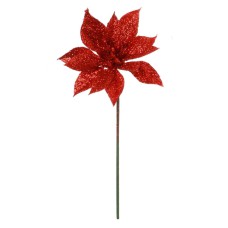 Red Glittered Poinsettia Pick (lot of 12) SALE ITEM