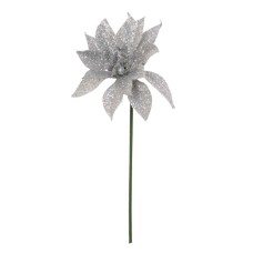 Silver Glittered Poinsettia Pick (lot of 12) SALE ITEM