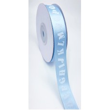 Light Blue Satin Ribbon w/ Printed Alphabet Letters, 5/8" x 25 Yards (1 Spool) SALE ITEM