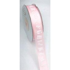 Light Pink Satin Ribbon Printed with Alphabet Letters, 5/8" x 25 Yards (1 Spool) SALE ITEM