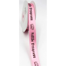 Printed " Little Princess " Single Faced Satin Ribbon, Pink with Black, 5/8 Inch x 25 Yards (1 Spool) SALE ITEM