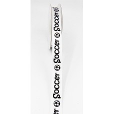 Printed " Soccer " Single Faced Satin Ribbon, White with Black Soccer Balls, 5/8 Inch x 25 Yards (1 Spool) SALE ITEM