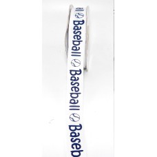 Printed " Baseball " Single Faced Satin Ribbon, White with Blue, 5/8 Inch x 25 Yards (1 Spool) SALE ITEM