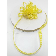 Woven " Gingham " Pull String Ribbon, Yellow with White, 1/4 Inch x 25 Yards (1 Spool) SALE ITEM