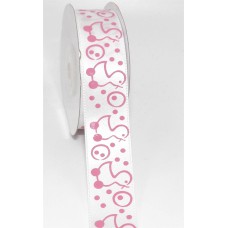 Printed " Baby Duckies With Bubbles " Satin Ribbon, White with Light Pink Motif, 7/8 Inch x 25 Yards (1 Spool) SALE ITEM