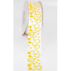 Printed " Baby Duckies With Bubbles " Satin Ribbon, White with Yellow Motif, 7/8 Inch x 25 Yards (1 Spool) SALE ITEM