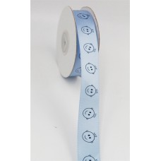Printed " Smiling Cartoon Style Baby Boy Heads " Single Faced Satin Ribbon , Light Blue with Blue, 5/8 Inch x 25 Yards (1 Spool) SALE ITEM
