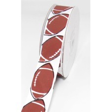 Printed "Football " Single Faced Grosgrain Ribbon, White Footballs With Black and Brown, 1 1/2 Inch x 25 Yards (1 Spool) SALE ITEM